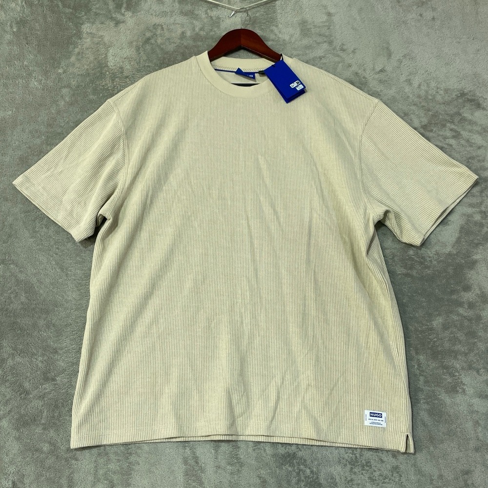 NWT HUGO Waffle Knit T-Shirt Men's XL Beige Cotton Blend - Picture 2 of 11